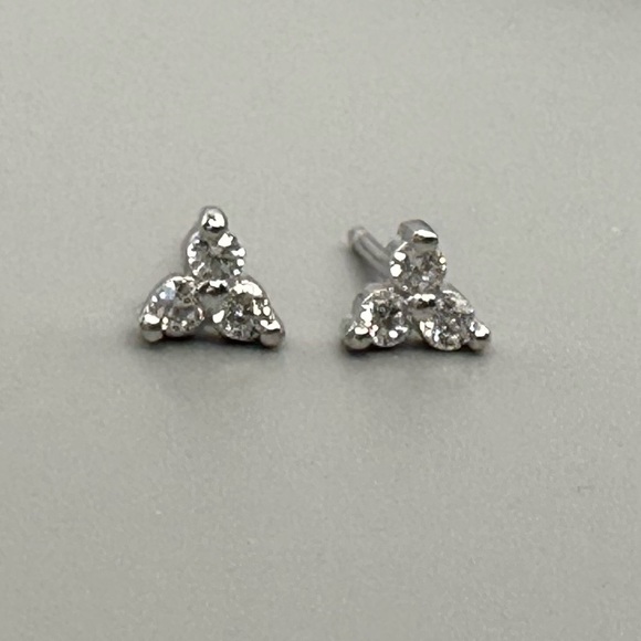 Sterling Silver CZ Tiny Stud Earrings Rhodium Finish - Picture 3 of 14